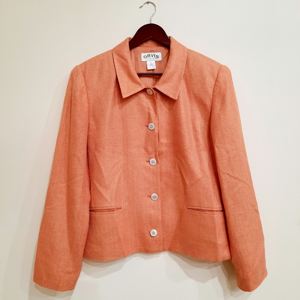 Orvis Vintage Cantaloupe Herringbone Silk Jacket 14